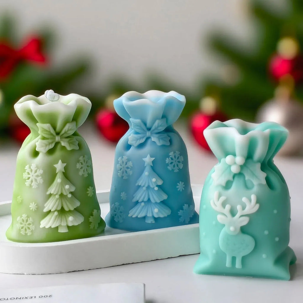 3D Christmas Gift Bag Relief Elk Tree Silicone Mold Handmade Aroma Candle Plaster Ornament Molds Candle Making Supplies