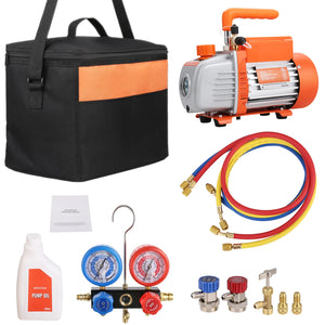 SucceBuy 3.5CFM 4CFM Single Stage Rotary Vane HVAC Air AC Vacuum Pump & A/C Refrigerant Kit Manifold Gauge Set Air Conditioning