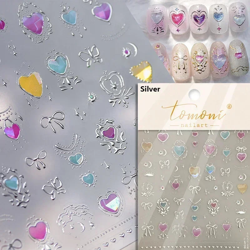 Lovely Gold Silver Black White Line Bowknot 3D Self Adhesive Nail Art Decorations Stickers Ribbon Cute Manicure Decals Wholesale