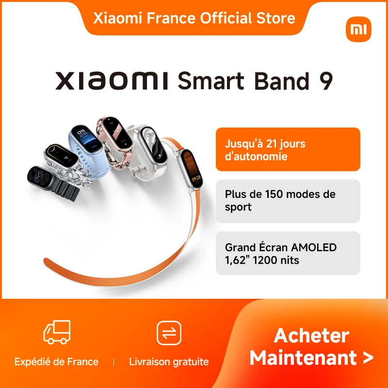 Xiaomi France | Xiaomi Smart Band 9, very endable up to 21 days of battery life, large screen AMOLED "1,62 nits