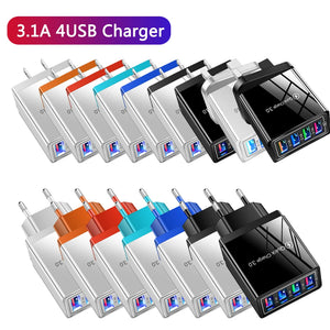 3.1A EU US 4USB Ports AC Home Travel Wall Charger Power Adapters For IPhone 12 13 14 15 Pro Max Samsung Xiaomi Huawei