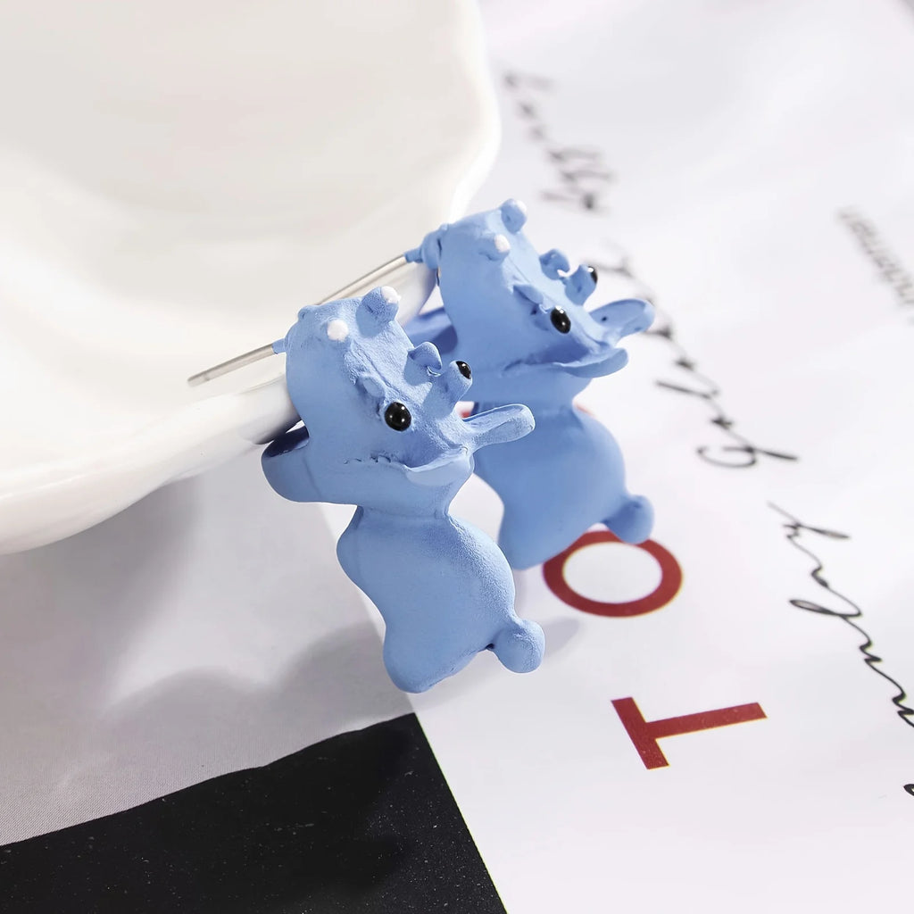 2pcs/1pair Animal Cartoon Stud Earring For Women Cute Dinosaur Little Dog Whale Clay Bite Ear Jewelry Funny Gifts Fashion
