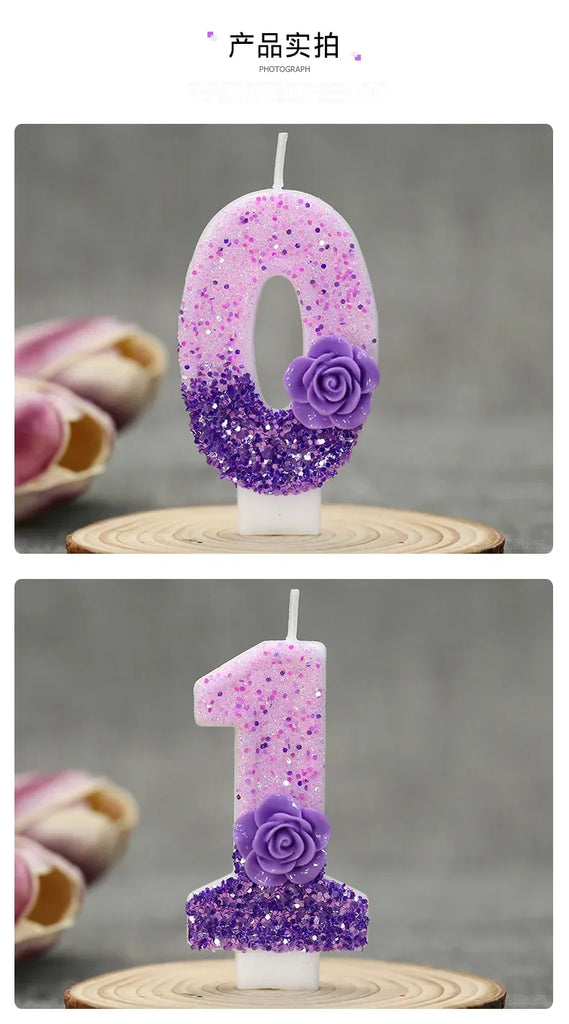 0 1 2 3 4 5 6 7 8 9 Birthday Candle 1 Years Purple Flower Birthday Candles for Cake Purple Children's Birthday Candle Decoration