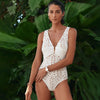Women Bikini Set Swimsuit Sexy V Neck Solid Color Laser Cutting Flower Swimsuit Beachwear Luxury Summer Beachwear Dress