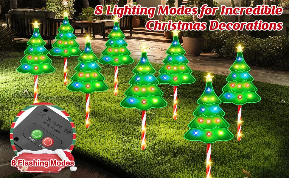 6/12 Pack Christmas Decorations Outside, Solar Christmas Pathway Lights Outdoor Candy Lights For Pathway Yard Garden Outside