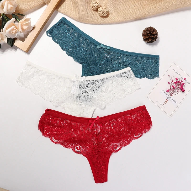 Sexy Lace Thong Women Low Waist Panties Transparent Underwear Hollow Out Female Lingerie Elasticity Comfortable Underpants