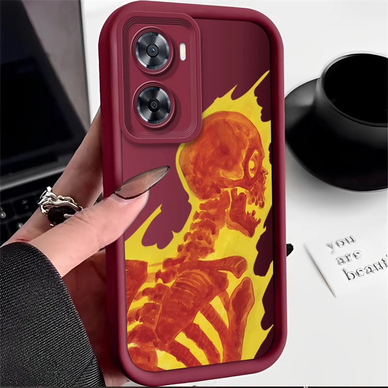 Skull Silicone Phone Case On For OPPO A57 A74 A95 A60 A78 A83 A76 A58X A96 A97 A94 A93 A73 A58 A77 A56S A55 A54 A53 4G 5G Cover