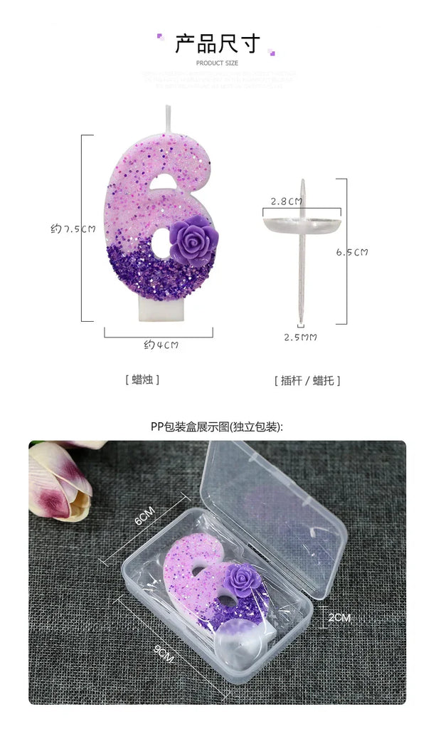 0 1 2 3 4 5 6 7 8 9 Birthday Candle 1 Years Purple Flower Birthday Candles for Cake Purple Children's Birthday Candle Decoration