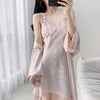 Sexy Lace Wedding Nighty&Robe Set Dress New Women Nightwear Suspender Nightgown Chemise Sleepwear Lingerie Silk Satin Home Wear