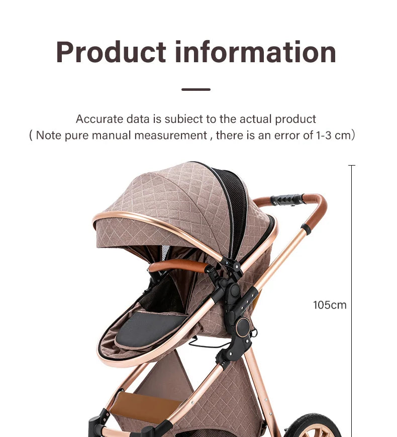 Luxurious Baby Stroller 3 in 1 Portable Travel Baby Carriage Folding Prams High Landscape Aluminum Frame Car for Newborn Baby