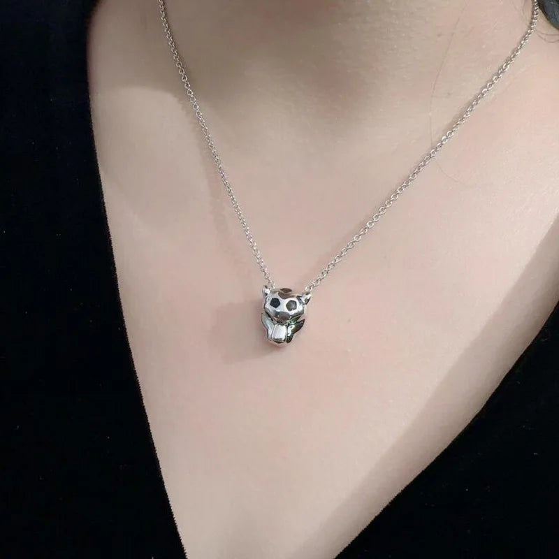 Designer Fashion Style Earrings Necklace Inlay Cubic Zircon Black Enamel Spots Leopard Panther Jewelry Sets