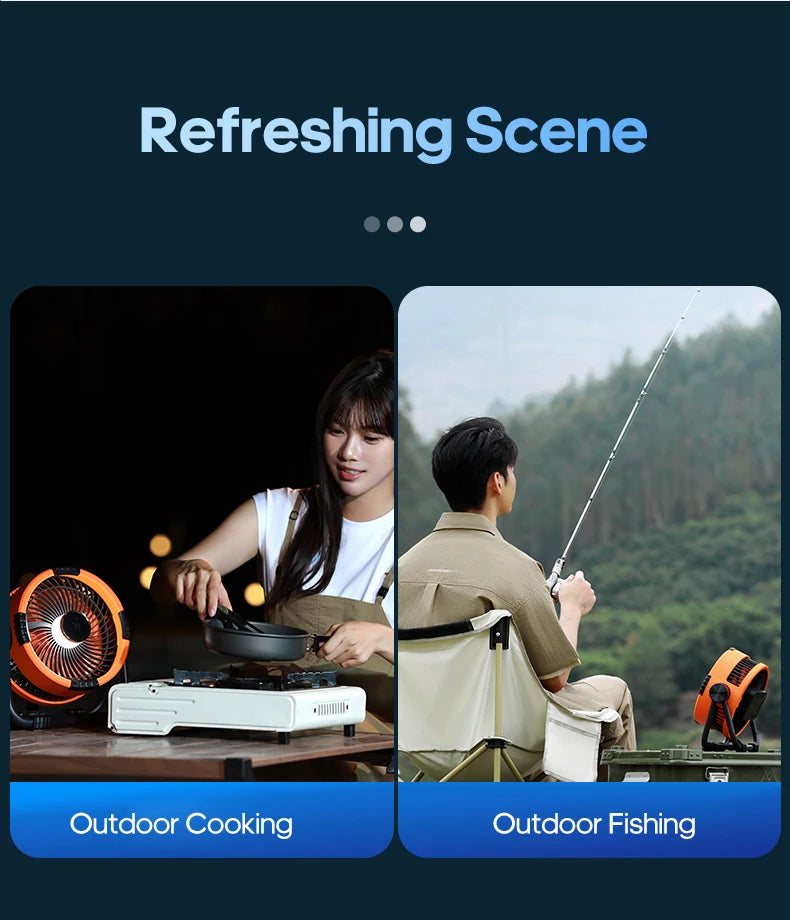 Portable 6 in 1 Outdoor Camping Fan 20000mAh Rechargeable Wireless Tent Ceiling Fan 4 Speed Adjustment LED Lighting Power Bank