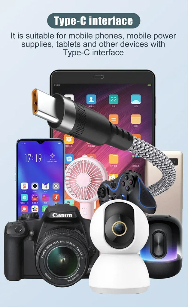 6A USB TYPE C Fast Charge Cable USB C Extend Charging Cable For IPhone 15 16 Huawei Samsung Xiaomi Quick Charging Phone Cable