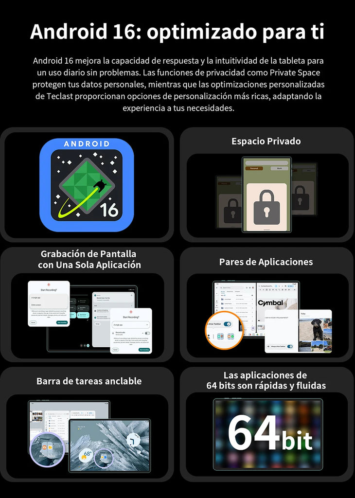 Teclast T65 Android 16 Tablet 13.4 inch 1920x1200 120Hz T7280 8-Core Max 20GB RAM(8GB+12GB Expansion) 128GB ROM 4G LTE 8000mAh