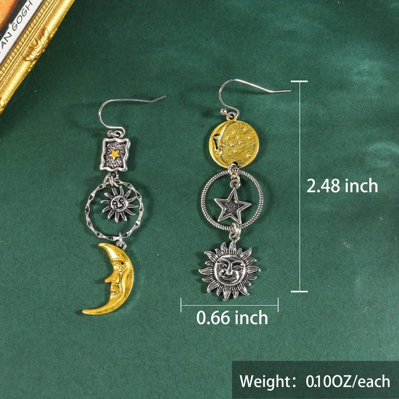 Greek Mythology Face Sun Moon Pendant Creative Design Women's Asymmetric Personality Pendant Earrings Party Gift Custom Jewelry