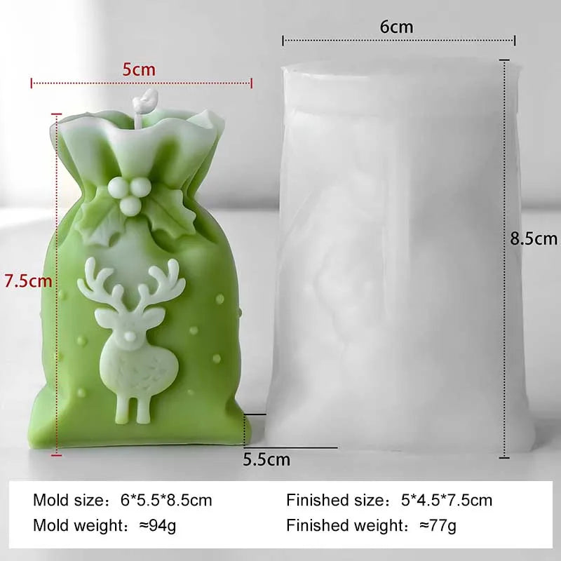 3D Christmas Gift Bag Relief Elk Tree Silicone Mold Handmade Aroma Candle Plaster Ornament Molds Candle Making Supplies