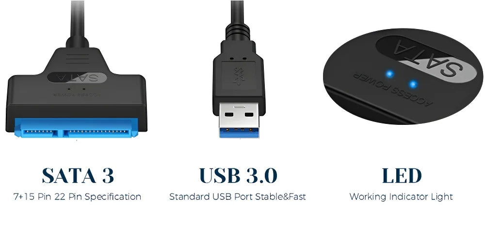 Sata To USB 3.0 Adapter Cable USB To SATA 3 Cable Support 22 Pin 2.5 Lnche External HDD SSD Hard Disk Computer Connector Fit