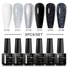MEET ACROSS 6PCS/SET Macaron Series Gel Nail Polish Set Glitter Semi Permanent UV Nail Kit Base Matte Top Coat Nail Art Manicure
