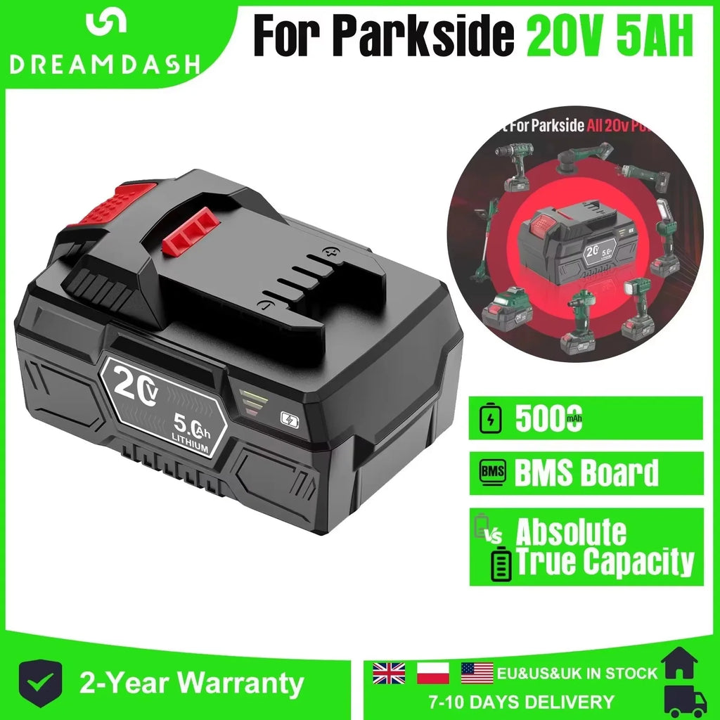 Dreamdash 20V 5Ah Performance Replacement Li-Ion Battery For Parkside 20V Team Cordless Tools for PAP 20 B3 PAP 20 A3PAPS 208 A1