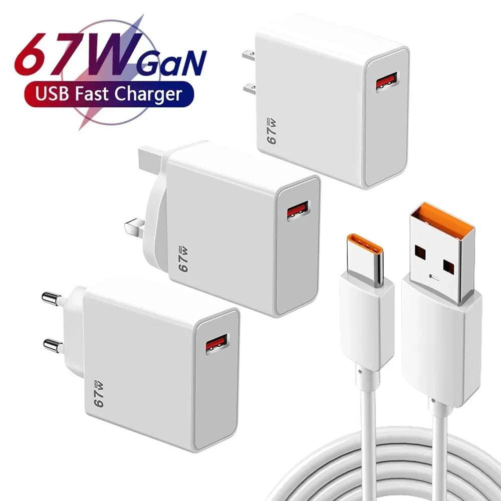 67W USB Charger Fast Charging Mobile Phone Adapter USB Quick Charger QC3.0 Adapter For iPhon Samsun Xiaomi 15 Redmi Oneplus