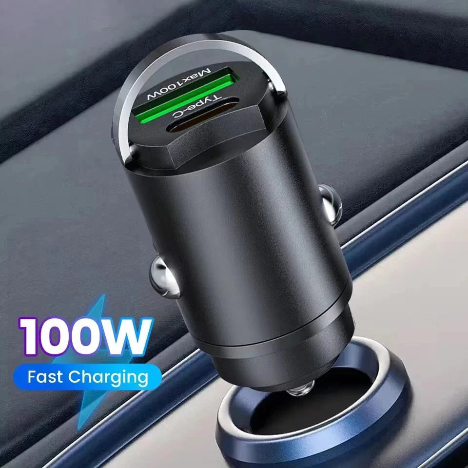 100W Mini Car Charger Lighter Fast Charging for iPhone QC3.0 Mini PD USB Type C Car Phone Charger for Xiaomi Samsung Huawei