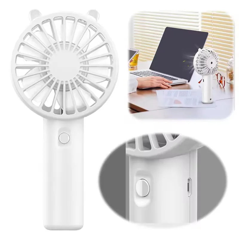 Mini Handheld Fan Portable USB Rechargeable Fans Desk with Base Small Makeup Eyelash Cooler Women Girls Outdoor Office White