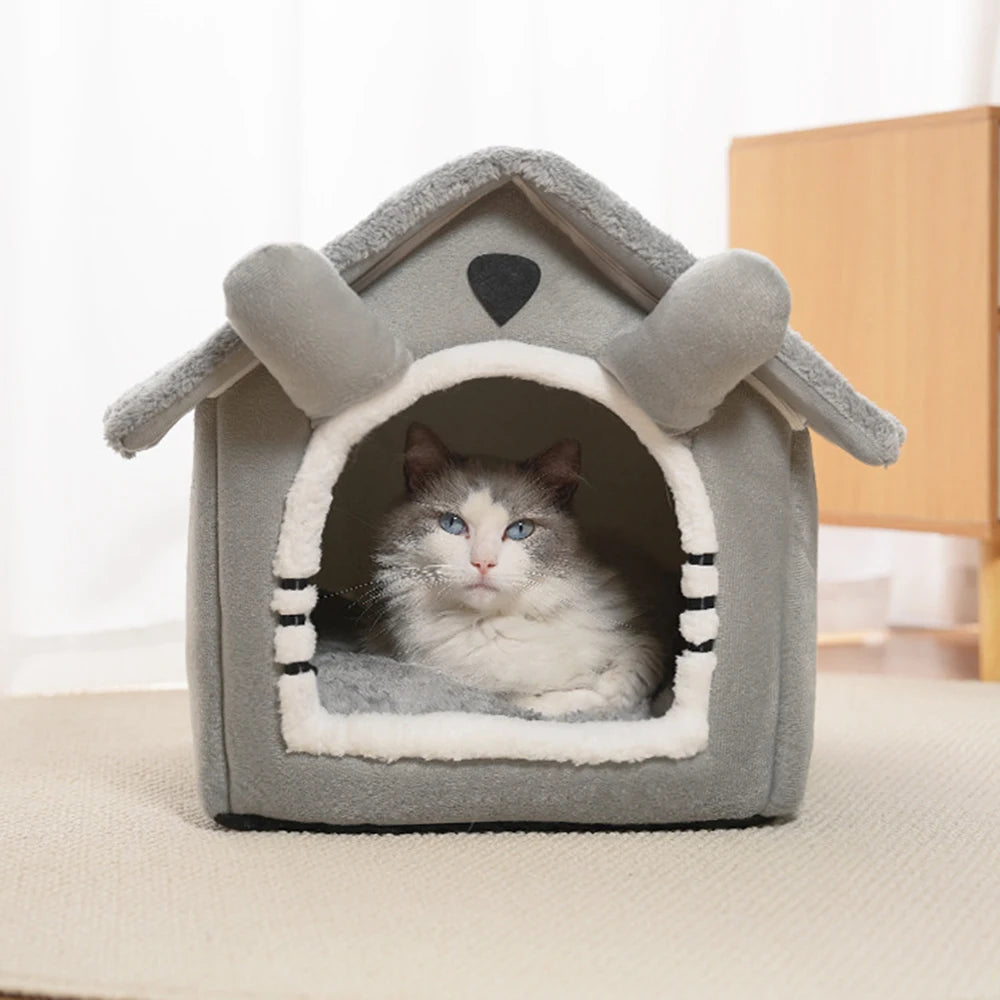 1PC Gray Detachable Cat House Semi-Enclosed Four-Season Universal Pet Nest Small Pet Shelter Washable Pet Supplies