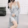 Sexy Female Nighty&Robe Set Intimate Lingerie Spring Summer Kimono Bathrobe Gown Sleepwear Two Piece Set Loose Satin Home Dress