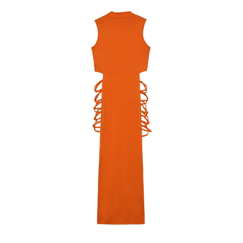 Criss Cross Cut Out Dress, Sexy Bodycon Mock Neck Sleeveless Dress, Women's Clothing - Mighty Dollars