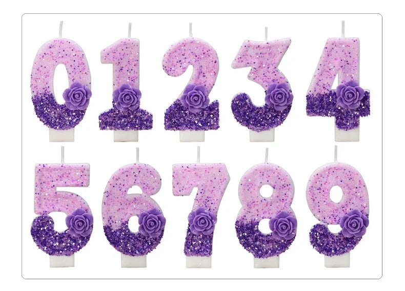 0 1 2 3 4 5 6 7 8 9 Birthday Candle 1 Years Purple Flower Birthday Candles for Cake Purple Children's Birthday Candle Decoration