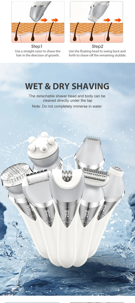 7in1 Electric Razor Bikini Line Trimmer Facial Massager Foot Callus Remover Body Hair Removal for Women Men Waterproof Epilator