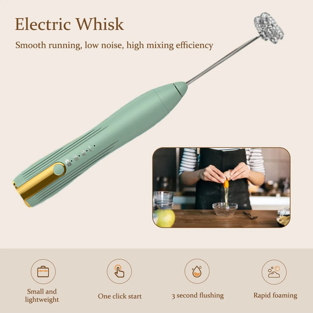 Electric Egg Beater 3 Speeds Mini Stirrer Whipper Stainless USB Rechargeable 1500mAh Wireless for Latte/Cappuccino/Hot Chocolate