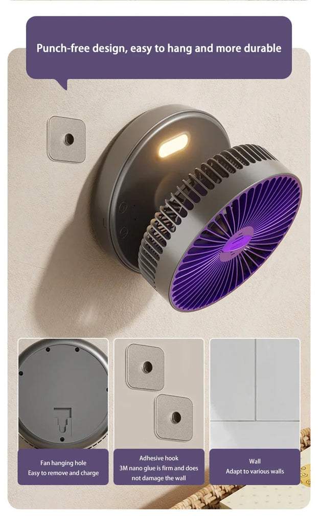 Xiaomi 5000mAh Charge Fan 3 in 1 Multifunctional Fan Brushless Motor Wall-mounted Design 90° Foldable 4 Speed Gears Night Light