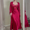 Women Long Twinset Robe Set Sexy Lace Trim Wedding Bathrobe Kimono Gown Sleepwear Elegant Ice Silk Nightgown Loungewear Homewear