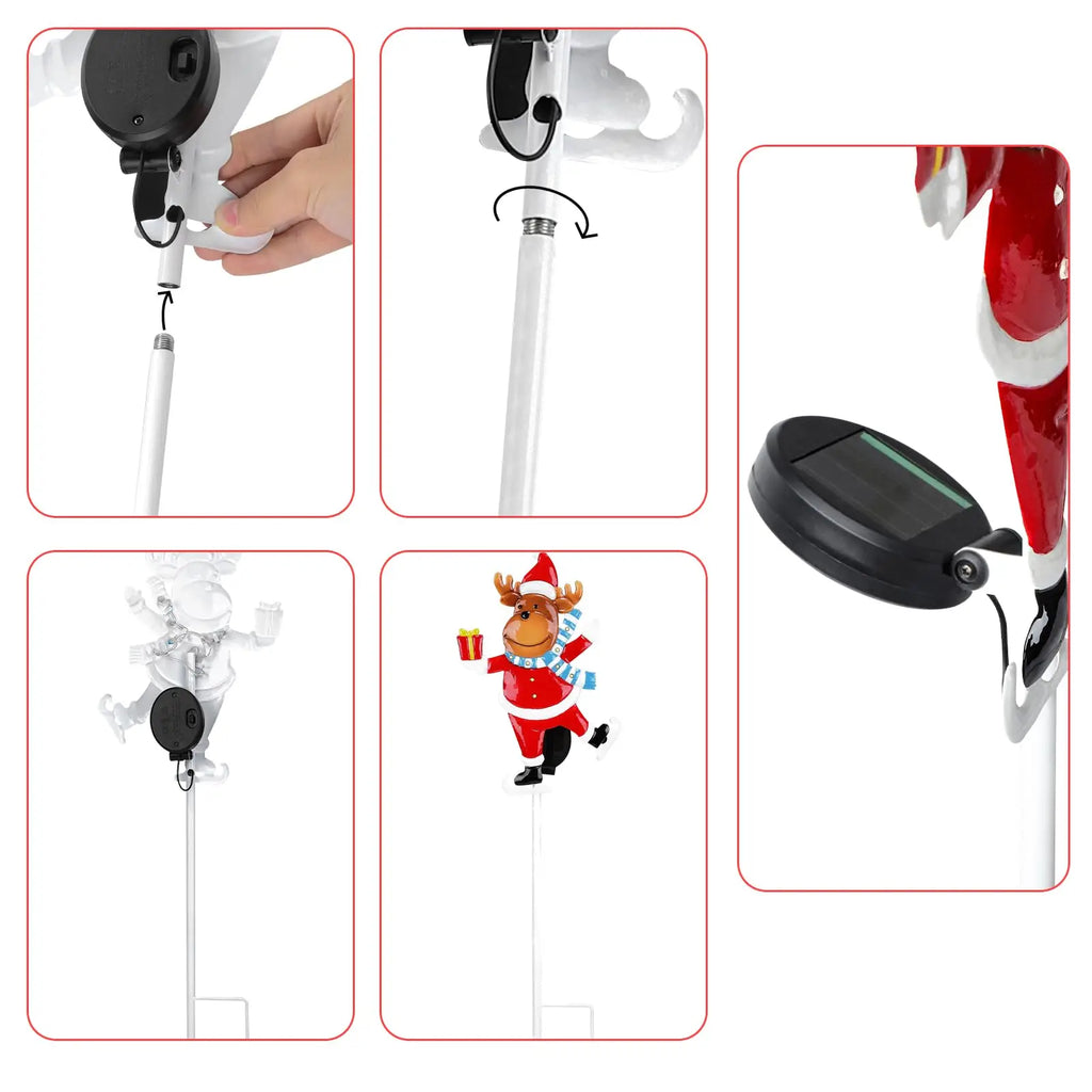 Christmas Decorations Outdoor Yard,Garden Metal Stakes with Solar LED Lights,Santa Claus,Elk,Perfect for Outdoor Lighted Holiday