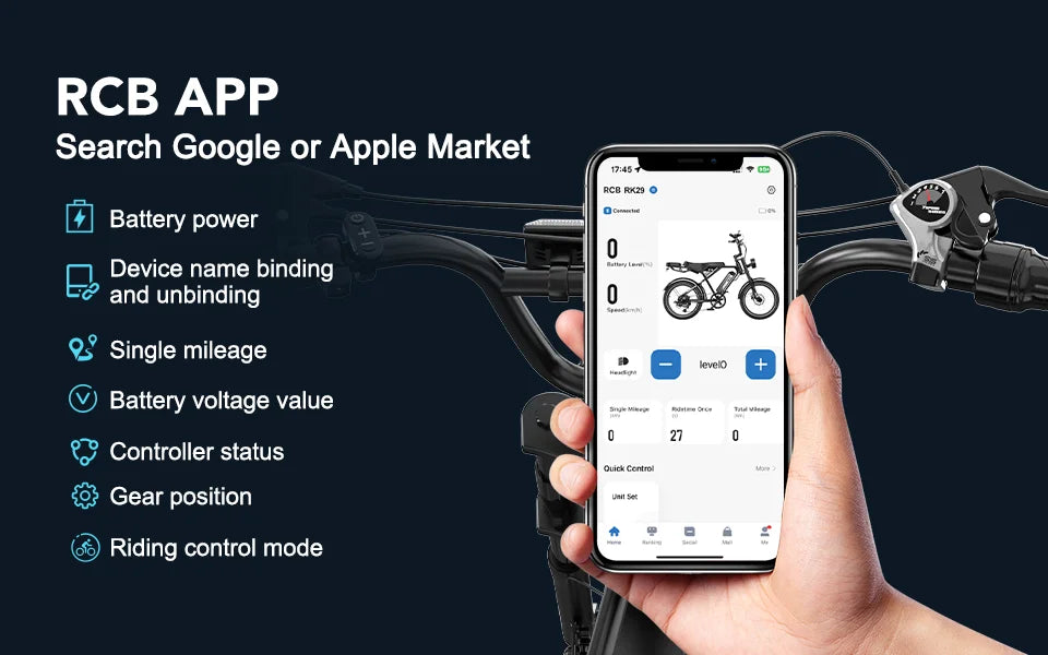 RCB 20'' E Bike, Electric Mountain Bike for Adults, Commuting Electric Bike with Removable 48V 15Ah Battery & APP, Range 40-60KM