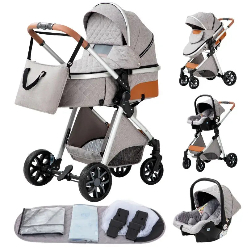 Luxury Baby Stroller 3 in 1 Newest Easy Folding Multifunctional Stroller Travel Portable Baby Carriage Safety Seat EU Standard