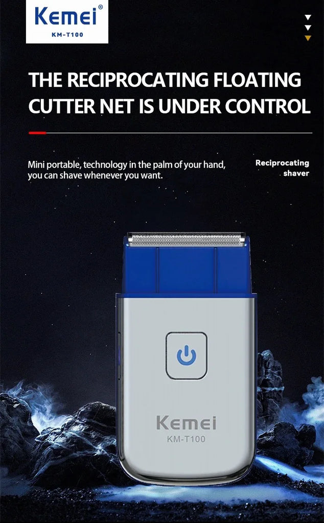 Kemei Electric Mini Reciprocating Razor Men Mobile Portable Electric Cordless Shaver Rechargeable Single Blade Shaving Machine