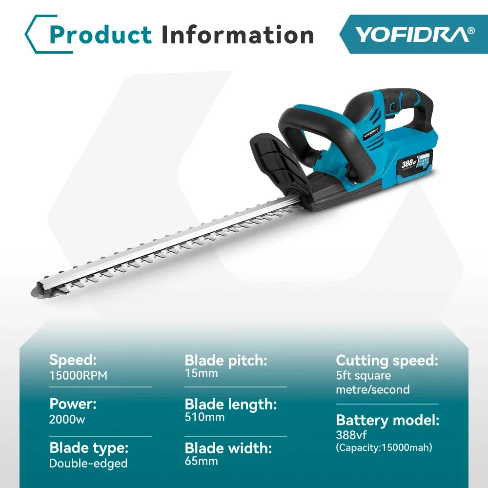 YOFIDRA 2000W Electric Hedge Trimmer Lawn Mower Cordless Household Garden  Shrub Weeding Pruning Tools For Makita Battery Pin