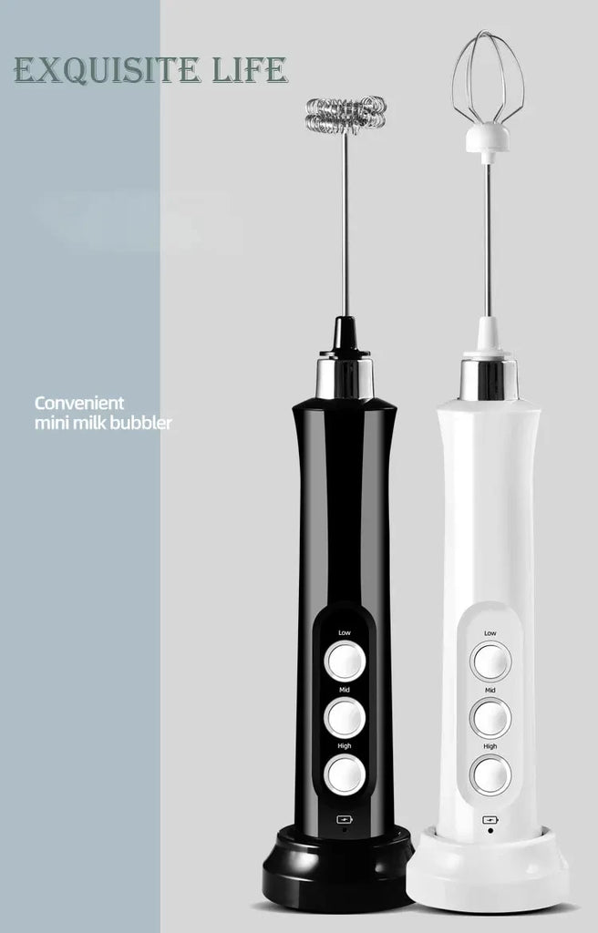 Wireless Rechargeable Electric Milk Frother - 3 Speeds, Handheld Foam Maker for Latte, Cappuccino, Hot Chocolate - USB Rechargea