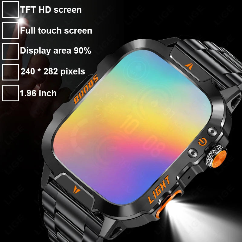 LIGE New Outdoor Military Smart Watch Men 420mAh LED Flashlight Heart Rate Sleep Health Monitoring Sport Fitness Smartwatch 2025