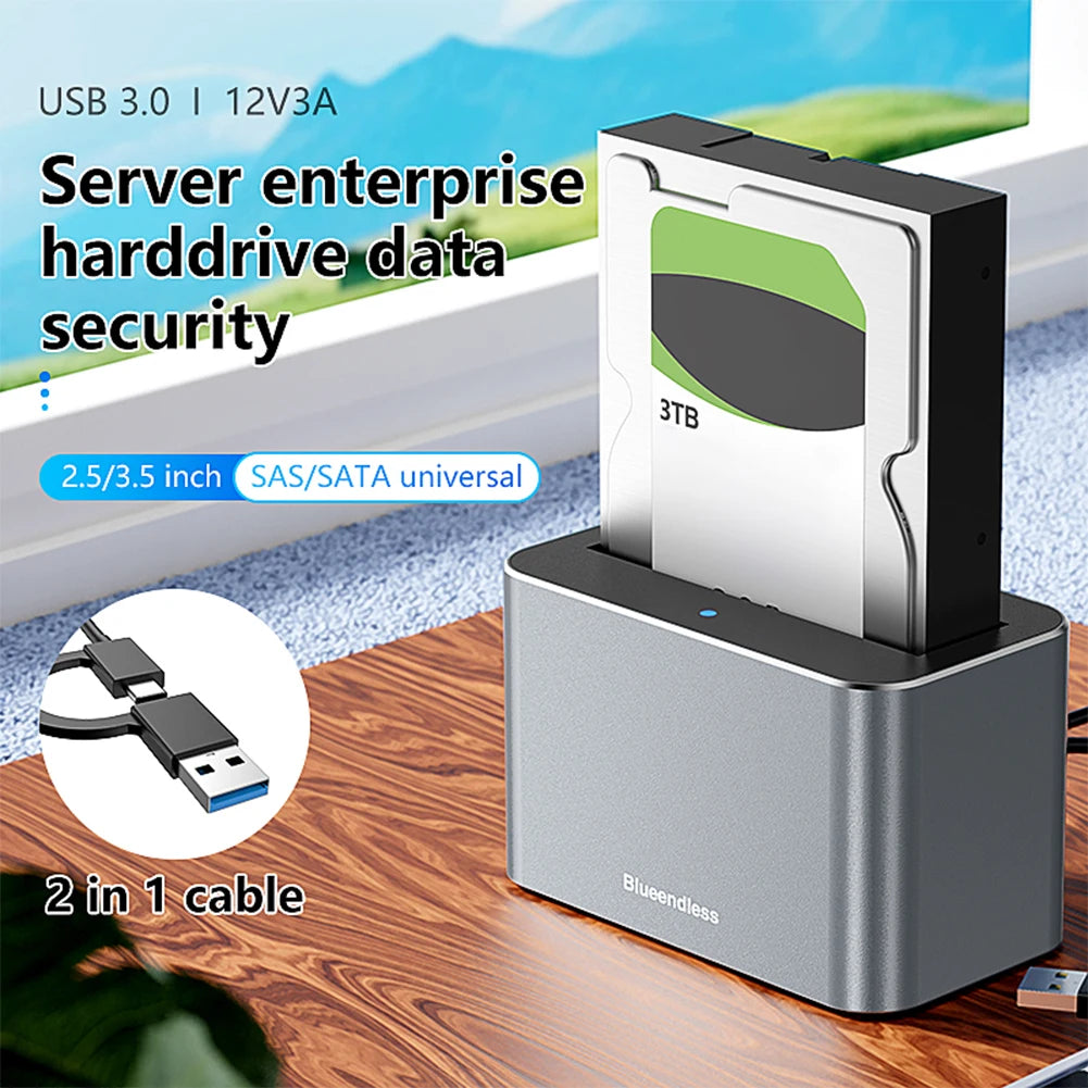 Hard Drive Dock SAS To USB 3.0 Adapter Support Up To 20TB USB External Disk Box Enclosure Case for 2.5/3.5 in SATA/SAS HDD SSD