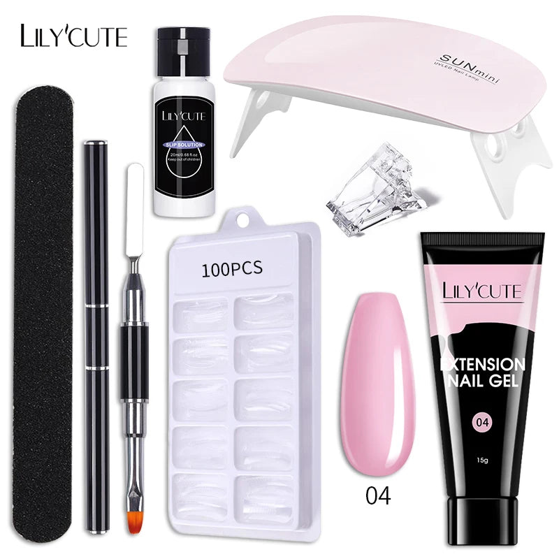 LILYCUTE 15ml Nail Extension Gel Kit Soak Off UV Gel Acrylic White Clear Pink Gel Nail Polish LED Lamp Manicure Set For Nail Art