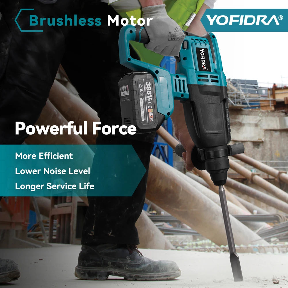 YOFIDRA 26MM Brushless Electric Hammer Drill Multifunctional Rotary Cordless Rechargeable Power Tools For Makita Battery Pin