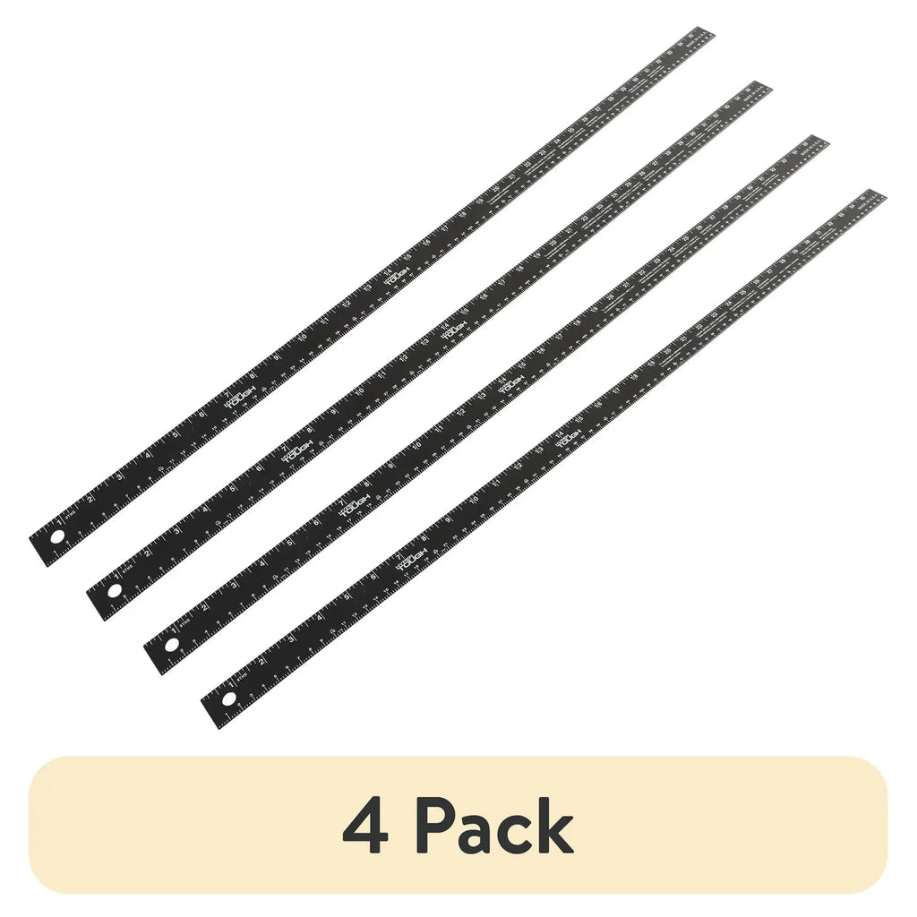 (4 pack) Hyper Tough 36 inch Ruler, Bulk Aluminum Metal, Black