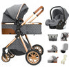 Luxurious Baby Stroller 3 in 1 Portable Travel Baby Carriage Folding Prams High Landscape Aluminum Frame Car for Newborn Baby