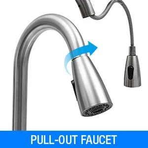 304 Stainless Steel Sink Commercial Restaurant Kitchen Sink with Drawable Hot & Cold Water Faucet