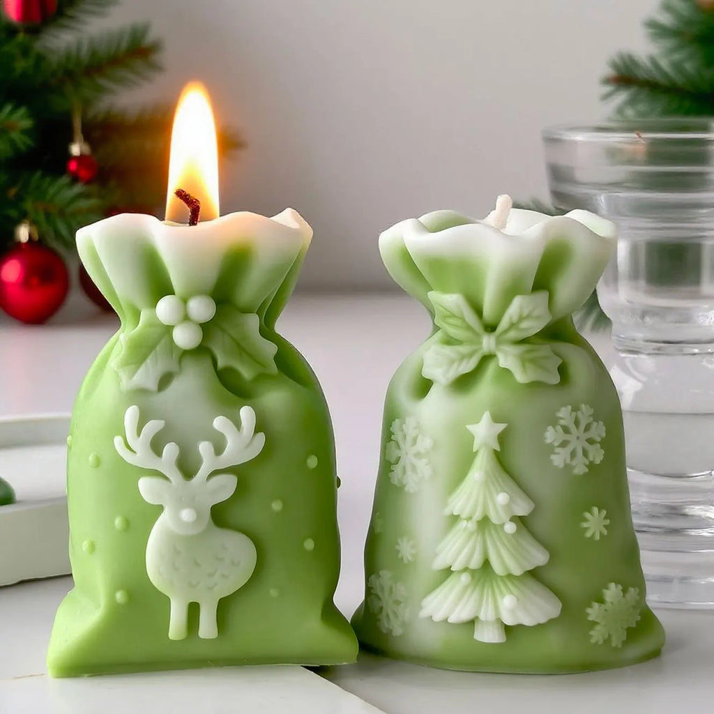 3D Christmas Gift Bag Relief Elk Tree Silicone Mold Handmade Aroma Candle Plaster Ornament Molds Candle Making Supplies