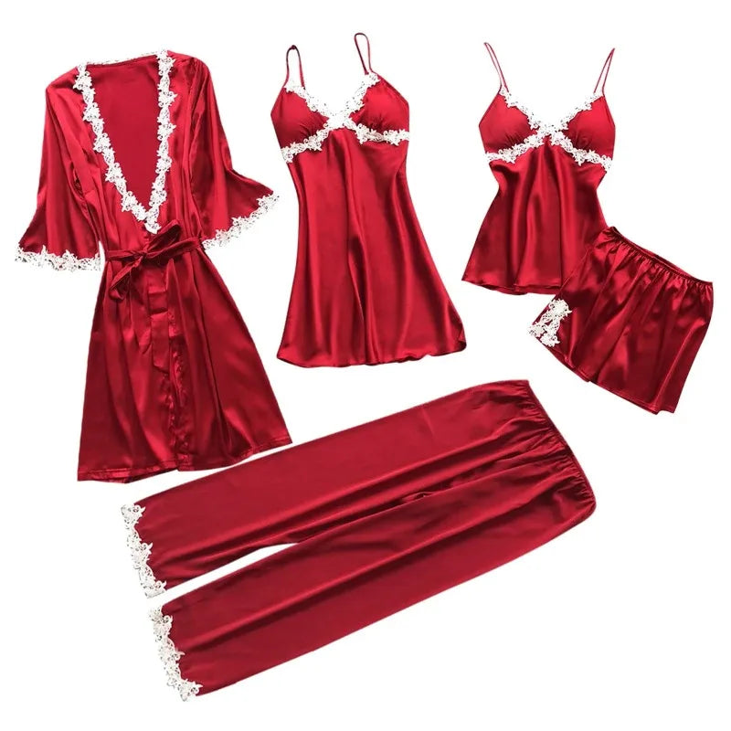 Ladies Underwear Women'S Sexy Nightgown Set 5-Piece Women Sexy Garter Lingerie Set Robes Lace Bodysuit Deep-V Neck Underwear