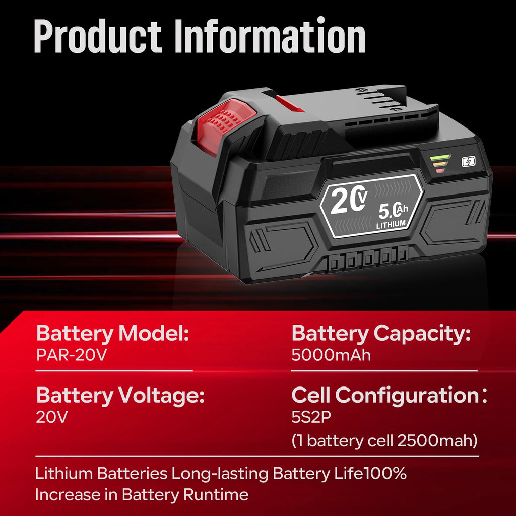 Dreamdash 20V 5Ah Performance Replacement Li-Ion Battery For Parkside 20V Team Cordless Tools for PAP 20 B3 PAP 20 A3PAPS 208 A1